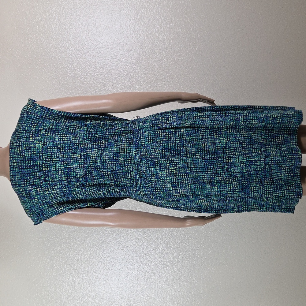 Apt 9 Blue, Green, & Black Geometric Faux Wrap Dress - Picture 5 of 8